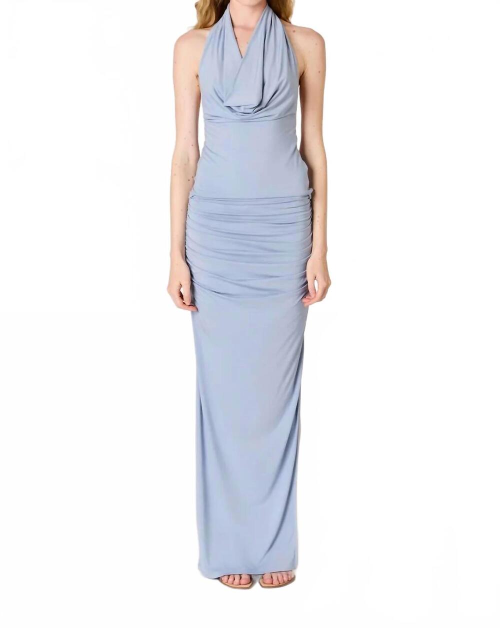 NEW NIA selena ruched maxi skirt in slate blue